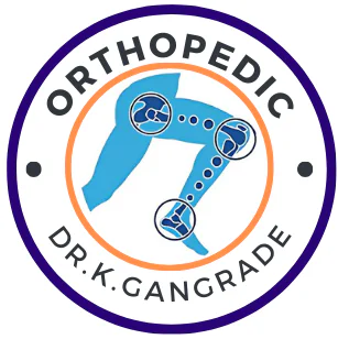 Logo of Dr. Kewal Gangrade Orthopedic Services with a graphic representation of knee and joint treatments.